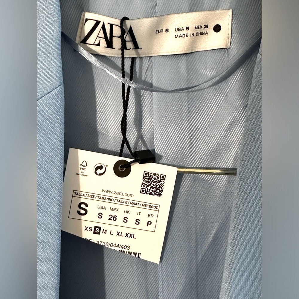 NWT Zara Sky Blue Double Breasted Fully Lined Blazer - Picture 8 of 16